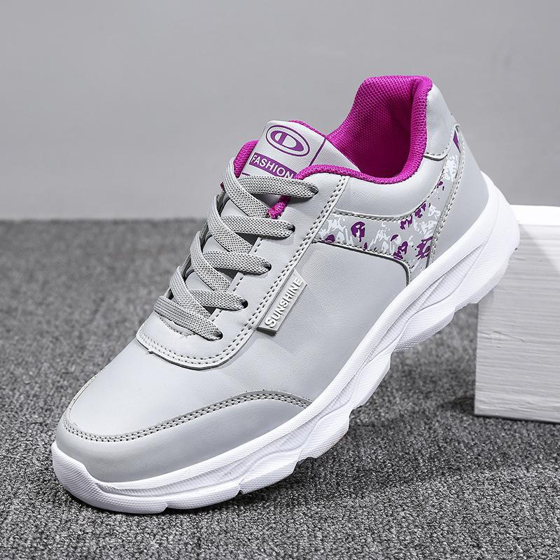 Leather waterproof sneakers lightweight soft-soled casual running shoes student women's shoes