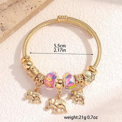1PC Women's Fashion Pan Family DIY Multi Element Three Elephant Beaded Bracelet Date Travel Banquet Party Holiday Dressing Gift