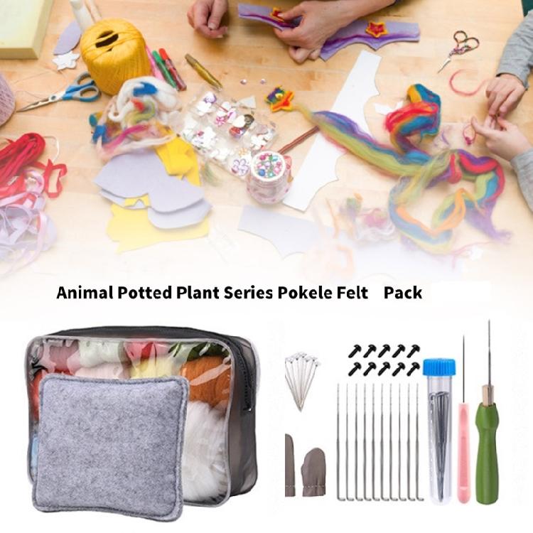 Animal Succulent Plant Needle Felting Supply, Beginner Wool Felt Tool with Needle, Instruction, Wool Roving, Wood Handle