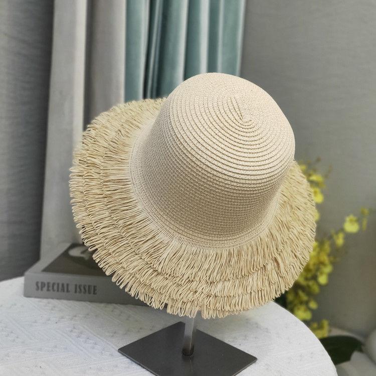 Double Layered Fringed Spring and Summer Women's Sunscreen Straw Hat for Outdoor Travel, Fashionable Fisherman Hat