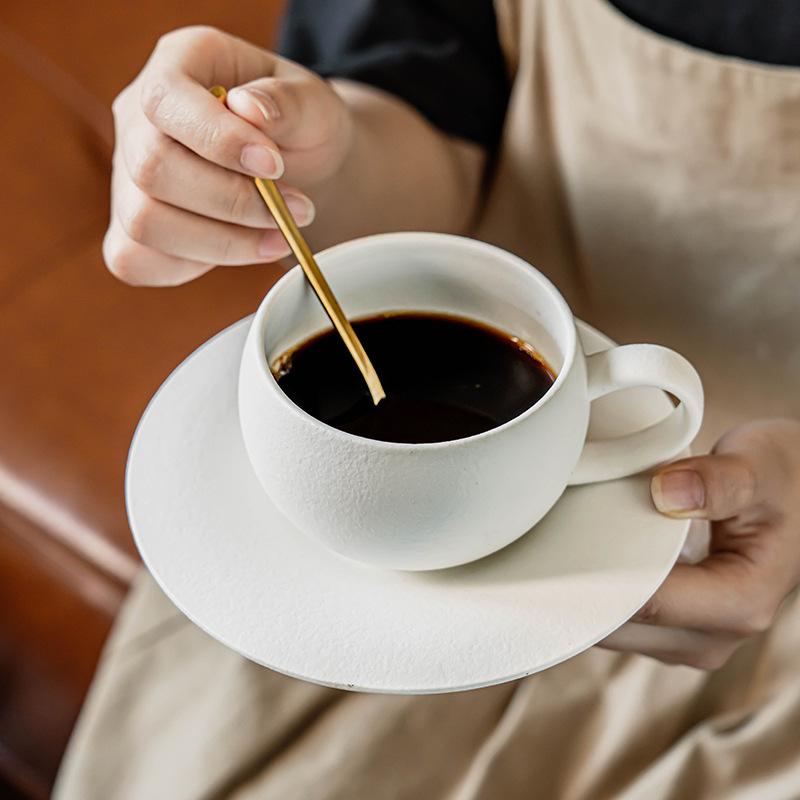 High-End Solid Color Coffee Cup Ceramic Cup And Saucer Set Household Simple Breakfast Cup Mug Restaurant Latte Cup