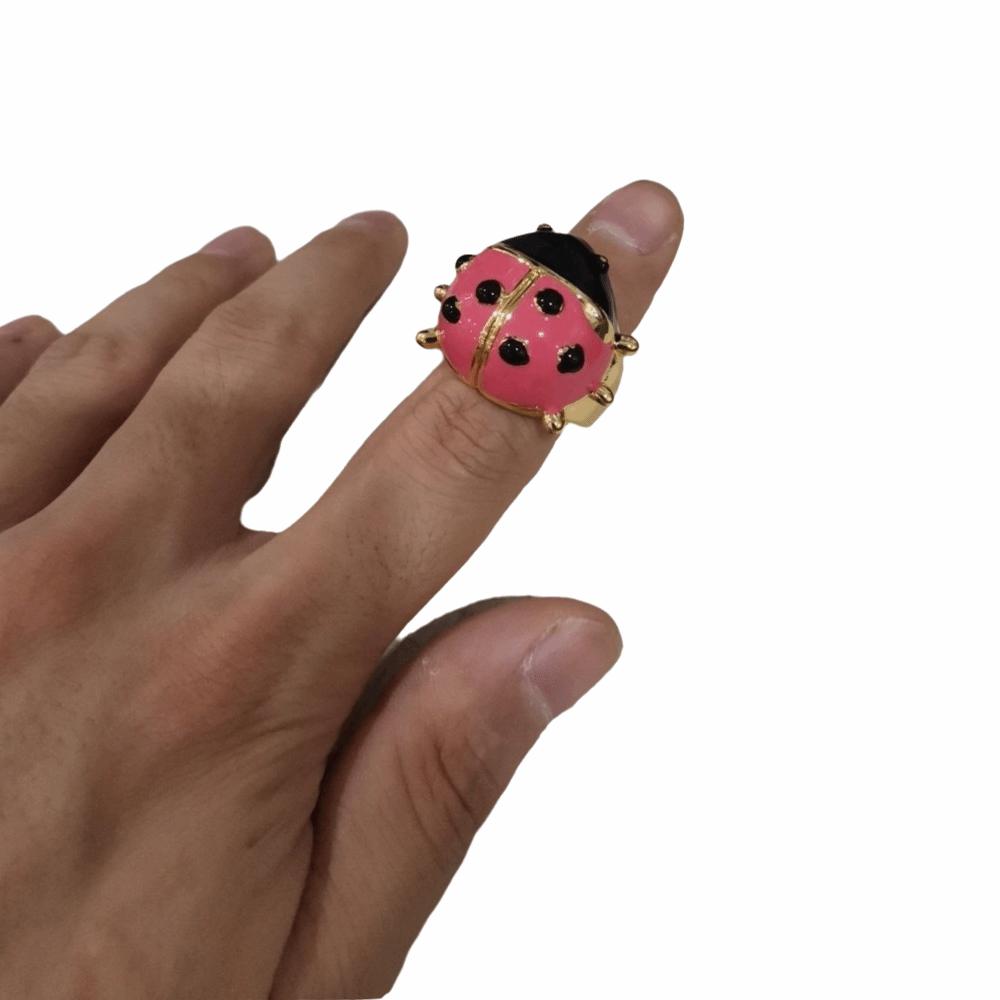 Dripping Oil Ladybug Drip Oil Ring Coccinella Septempunctata Chunky Enamel Ring  Decoration