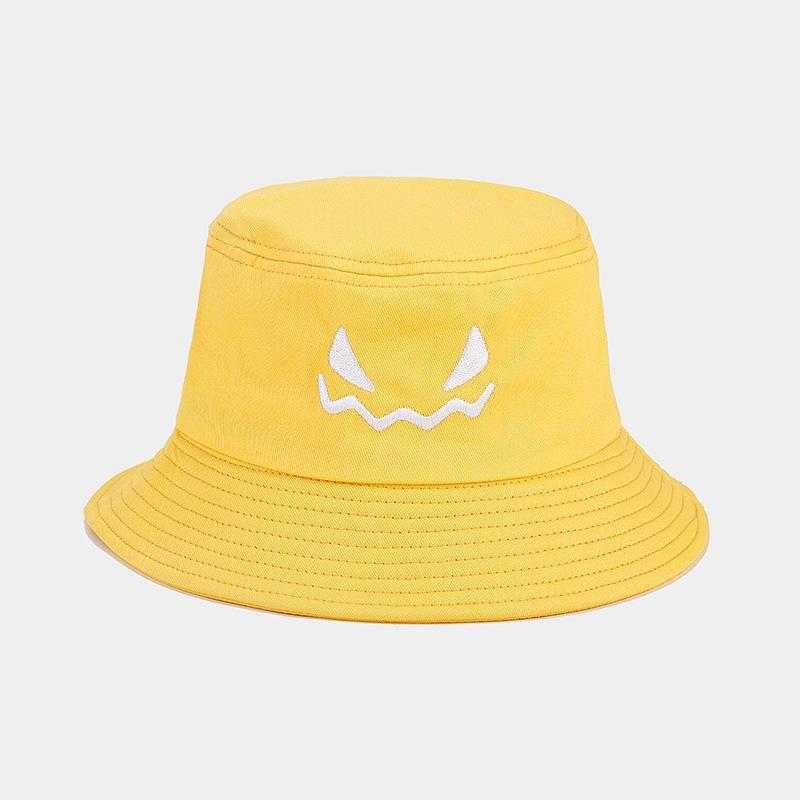 Devil Face Flat Top Bucket Hat - Korean Style Sun Hat for Men & Women, Casual Retro Sun Protection