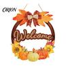 Rustic Farmhouse Wall Art Autumn Harvest Wooden Wreath Pendant, Front Door Hanging Ornaments with Hemp Rope, Natural Wood Fall Sign Pumpkins