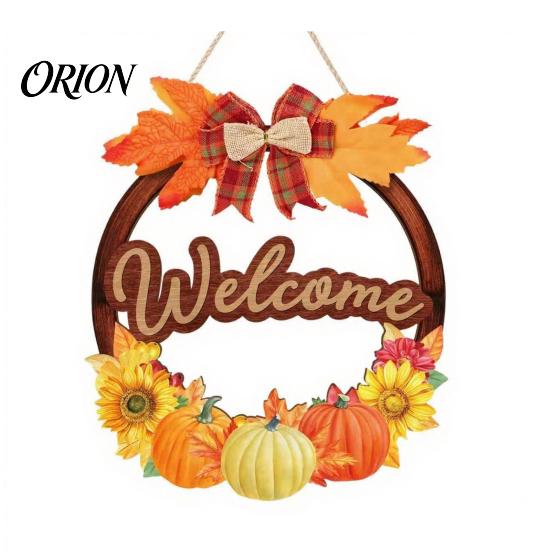 Rustic Farmhouse Wall Art Autumn Harvest Wooden Wreath Pendant, Front Door Hanging Ornaments with Hemp Rope, Natural Wood Fall Sign Pumpkins