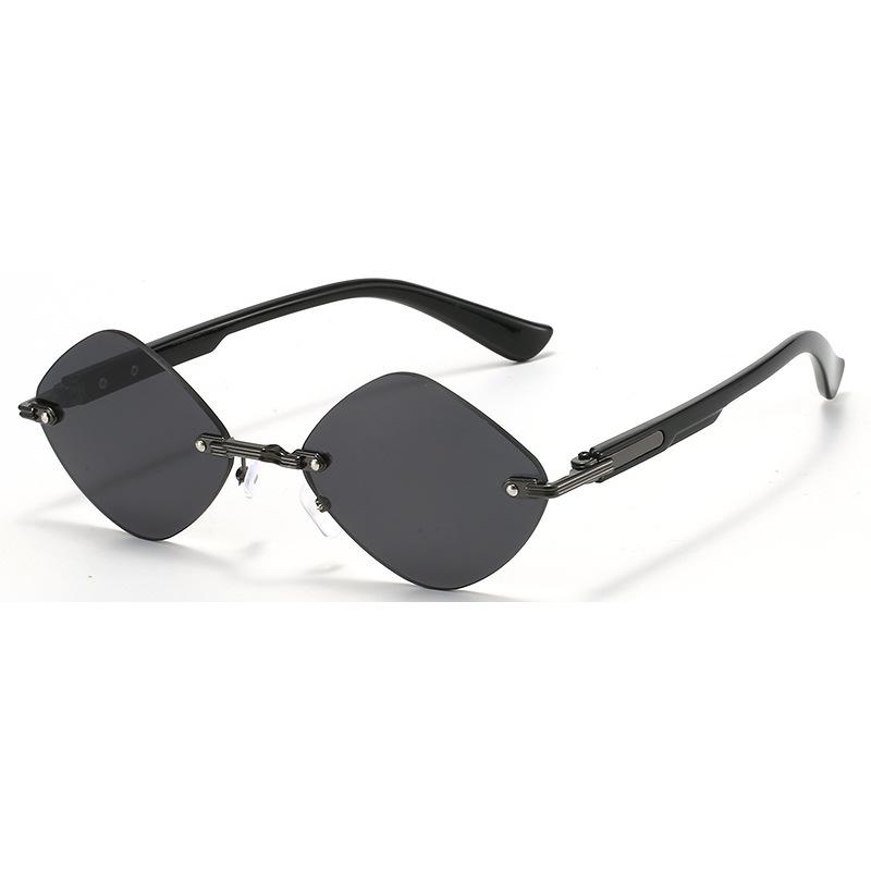 Fashion rhombus frameless trimmed sunglasses men's and women's wood grain European and American sunscreen sunglasses