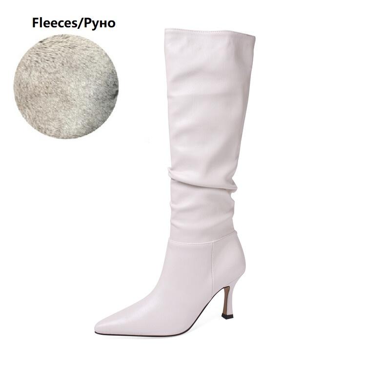 Modne NOWE Buty Jesienne Damskie Szpiczasty Nosek Szpilki Split Skóra Kozaki dla Kobiet INS Moda Seksowne Kozaki do Kolan Plisowane Kozaki na Wysokim Obcasie