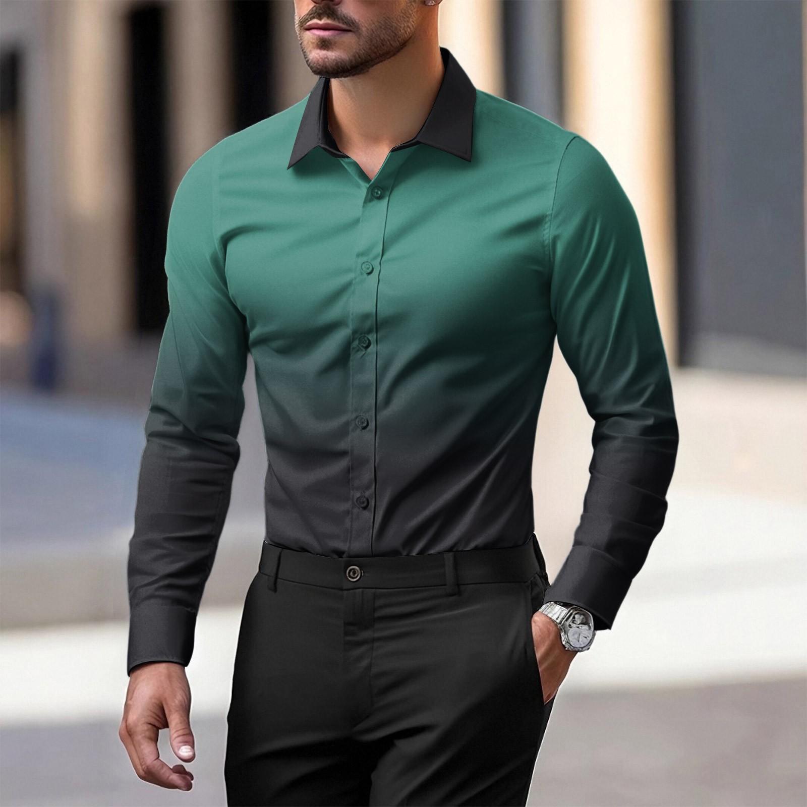 

Men s Gradient Versatile Casual Long-sleeved Shirt L