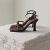 Fashion 2025 Summer Narrow Band Heel Sandals Women Thick Heel 7 CM Ankle Strap Fashion Square Toe Ladies Dress Sandalias Women's shoes