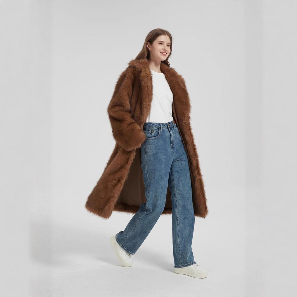 Europe and the United States hot autumn and winter artificial wool extended coat women's suit collar fur jacket