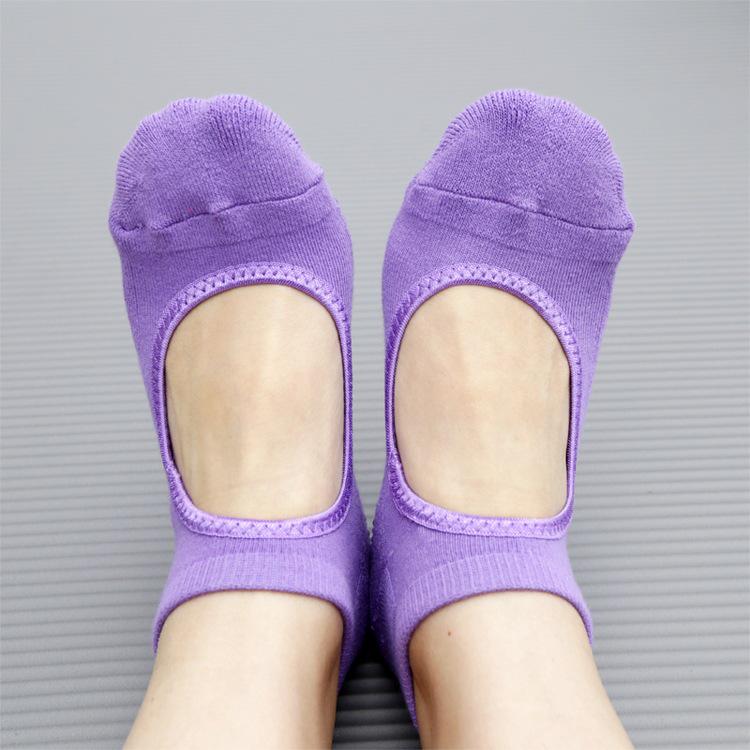 European & American Women's Non-Slip Backless Terry Yoga Pilates Socks - Cotton