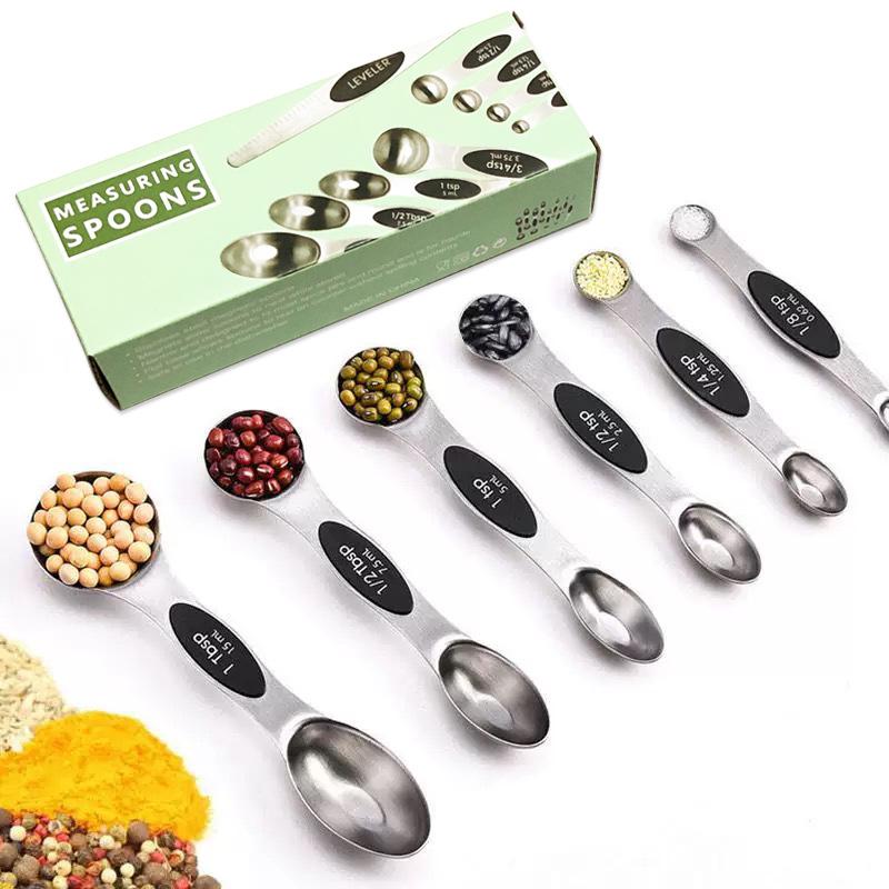 9-Piece Dual-End Stainless Steel Magnetic Measuring Spoons with Gram Scale