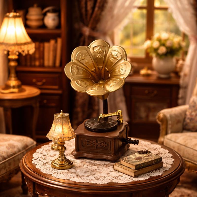 

1Pcs Living Room Accessories Dollhouse Vintage Phonograph Miniatures Model Diy Doll House Role-Playing Scene Ornaments Gifts onesize