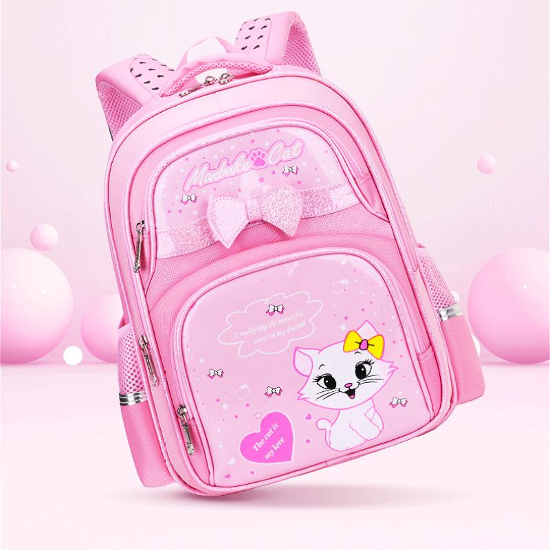 New PU Leather School Bag Korean Fashion Girls Backpack Cute Cat Orthopedic Waterproof Backpack