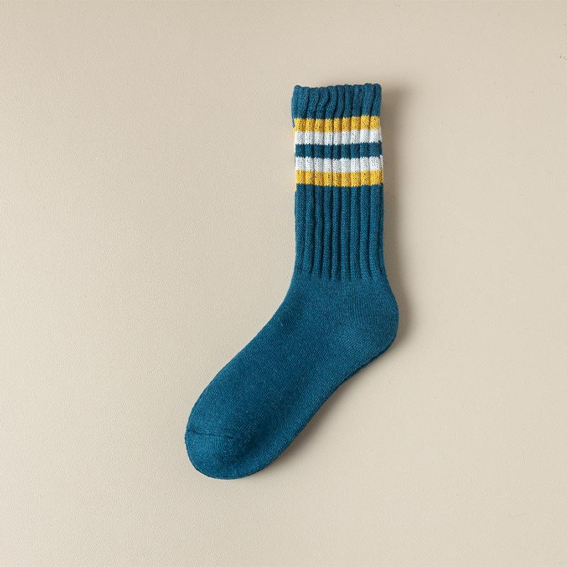 Women's Autumn and Winter Four Bar Striped Velvet Thickened Warm Long Tube Wool Pile Socks