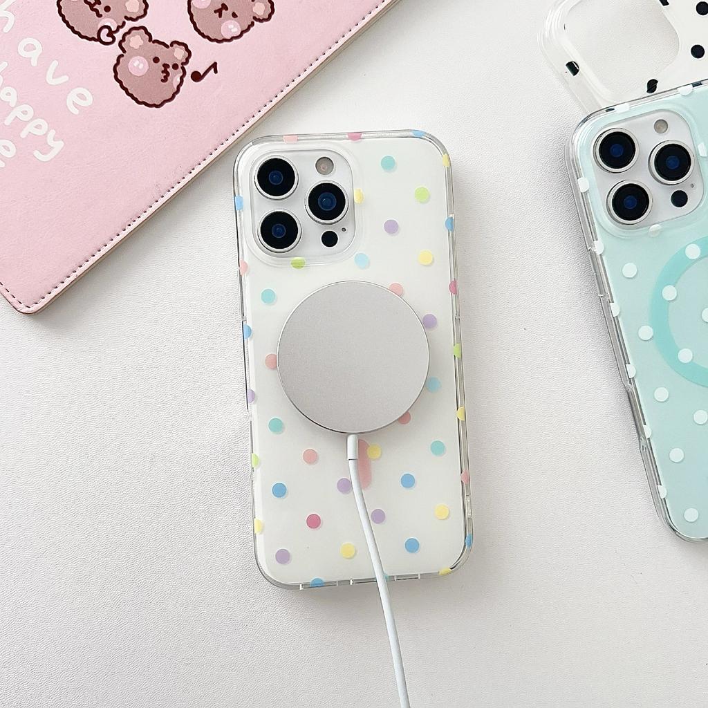 For iPhone 16 Pro Case Polka Dot Pattern TPU + PC Phone Cover Compatible with MagSafe