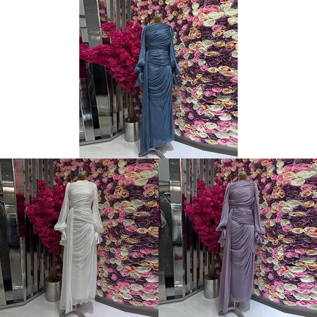 Polyester Pleated Dress With Long Sleeves For Elegant Women Spring