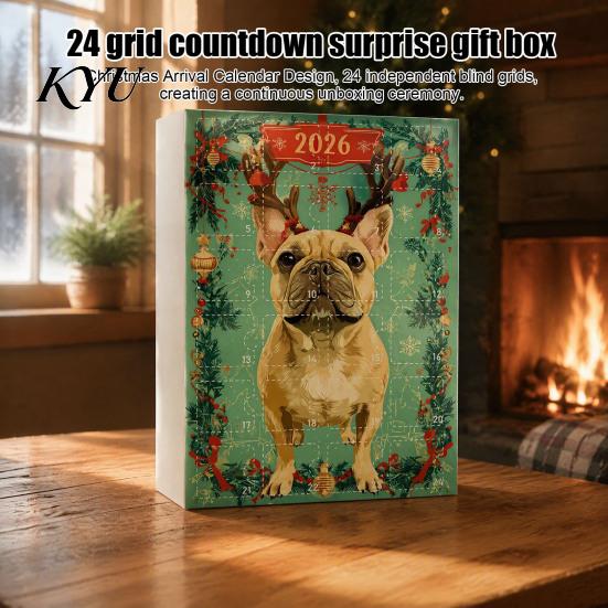 Collectible Dog Ornaments Bulldog Advent Calendar 2026, 24 Days Acrylic Puppy Christmas Countdown Calendar, Lover Gifts 2D Flat Xmas Tree Pendant for