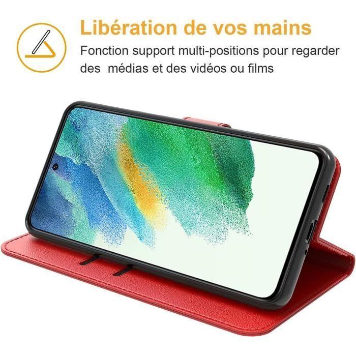 Coque de Protection - PROSHOP - Samsung S21 FE - Rouge - Effet Cuir - Porte-Carte