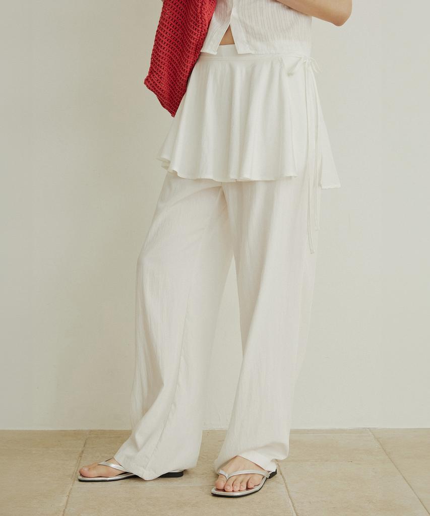 Adowl Nylon Flare Layered Skirt Pants - White