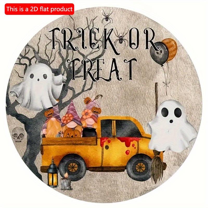 2d Flat 20*20cm, Halloween Home Decoration, "trick or Treat" Wooden Circular Signs, Creative Decorative Signs, for Home, Kitchen, Garden, Bar Decor.