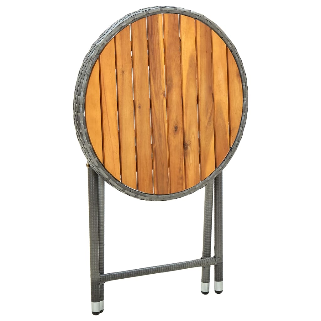 Side Table Gray 60 Cm Poly Rattan and Solid Acacia Wood