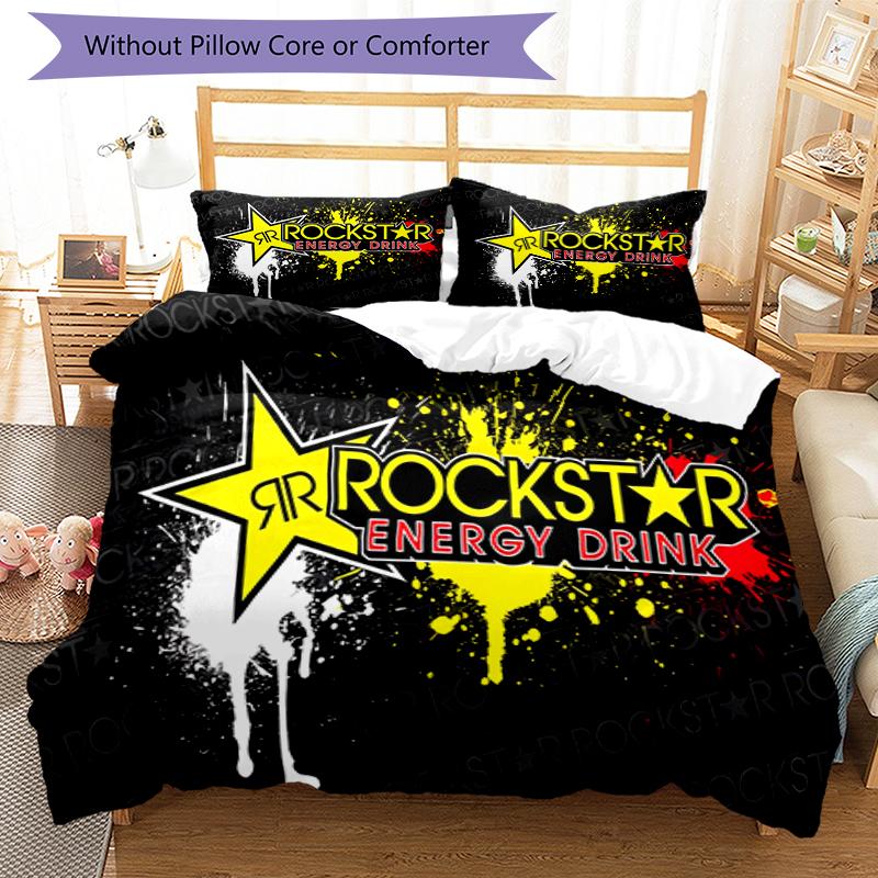 3pcs Rockstar logo pattern bedding set duvet cover set includes duvet cover &pillowcases, perfect all season bedroom decoration & gift