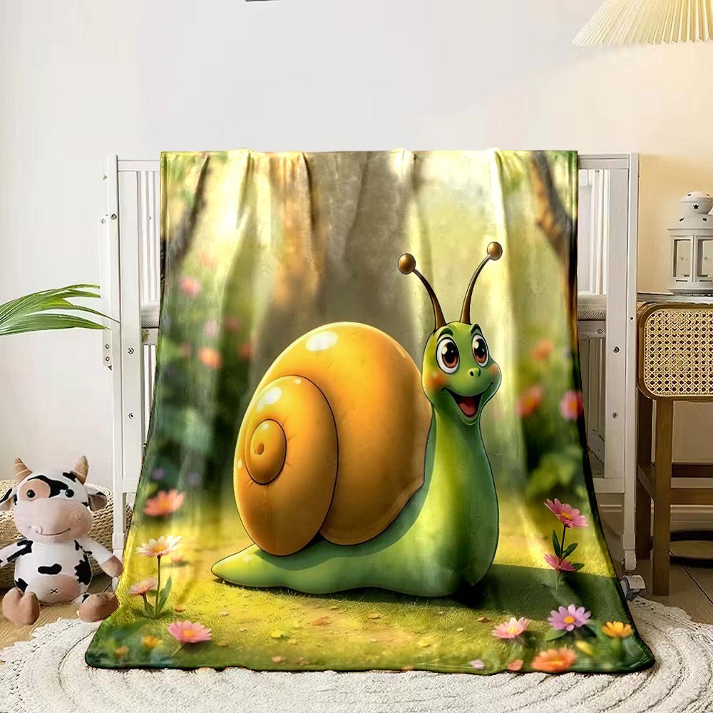 Smiling Cartoon Snail in Forest print blanket soft and cozy perfect for the living room bed sofa or a nap,gift