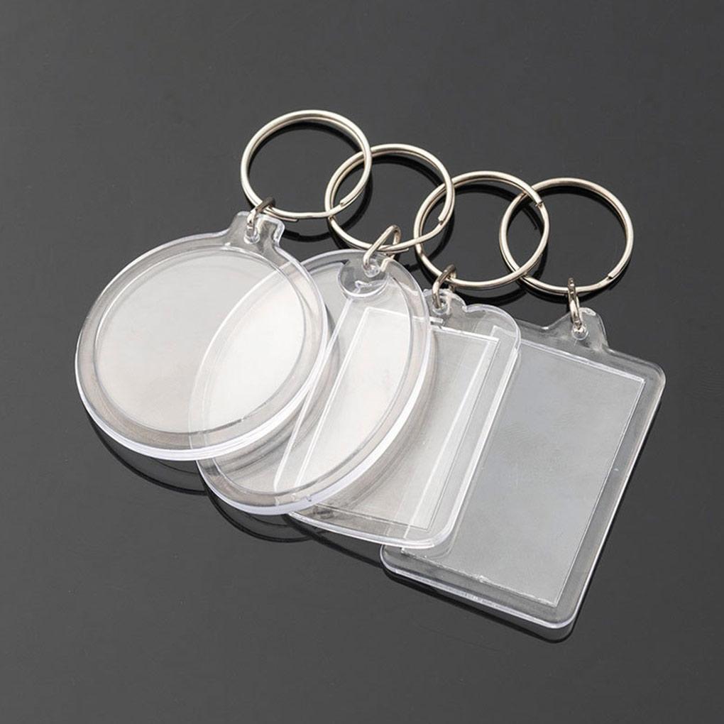 10Pcs Photo Frame Key Chain Modern Clear Personalized Round/Rectangle Insert Ring Plastic Pendants Bag DIY Crafts Accessories