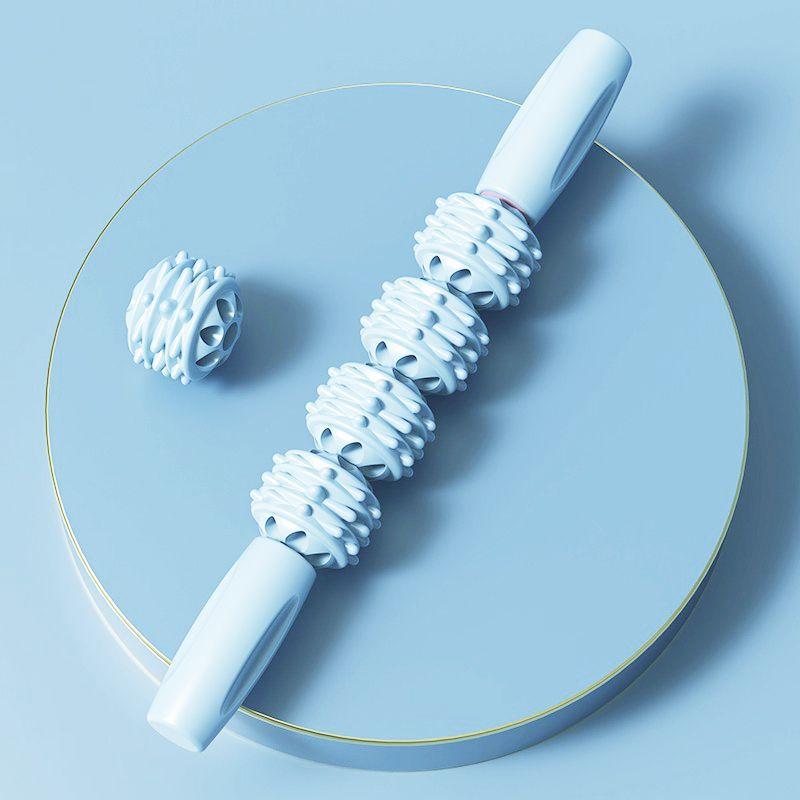 Deep Tissue Massage Roller Multi-Wheel Muscle Relief Tool for Back Neck Legs Portable Fitness Recovery Stick Home Gym Massager with Textured Surface