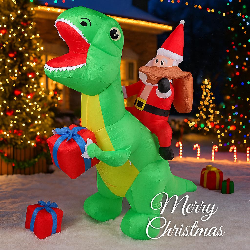 5.91FT Inflatable Santa Claus Dinosaur Toy With LED Light Xmas Yard Lawn Party Decoration Christmas Home Supplie Ornament Gift