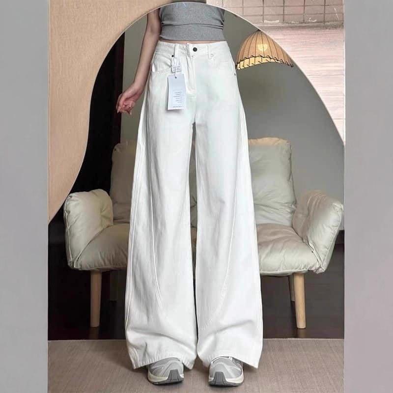 Women s High Rise Loose Fit Wide Leg Jeans Casual White Denim Pants With Drape S белый