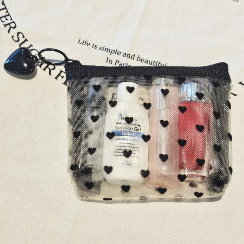 

Heart Mesh Tint Cosmetic Mini Pouch with Heart Charm