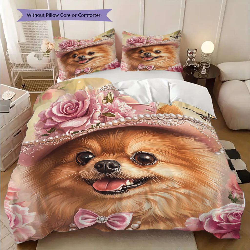 Pomeranian Pattern Bedding Quilt Set Quilt Cover Pillowcase Home Decoration Birthday Gift (1 * duvet cover + 2 * pillowcase, without core)