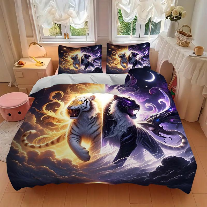 3-teiliges Zwei-Tiger-Bettwäsche-Set - Weiche und bequeme Dekoration für Schlafzimmer, Gästezimmer und Wohnheim. Bettwäsche-Set 1 Bettbezug + 2 Kissenbezüge.W097
