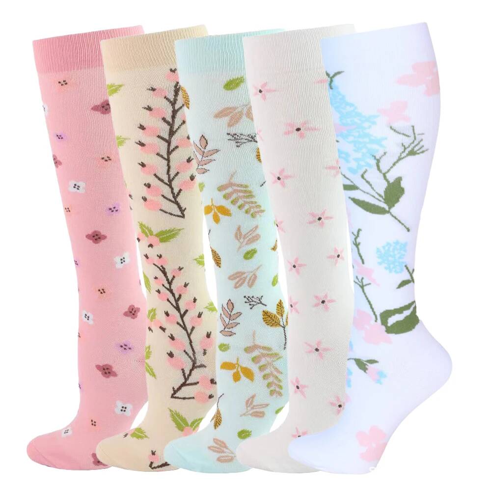 5/6 Pairs Compression Socks Varicose Veins Stockings New Pattern Calf Pressure 15-20Mmhg Men Women Work Sports Yoga Calf