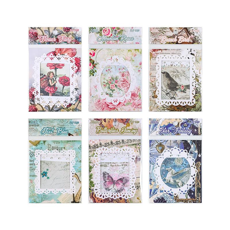 20 Pcs Vintage Garden Ledger Material Background Paper Ins Wind Creative Decorative Sticker Pack Junk Journal Supplies