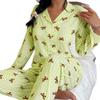 Womens Milk Silk Long Sleeve Cardigan Pajama Set With Collar Striped Bow Detail Winter Home Wear