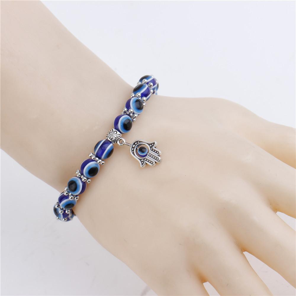 Handmade Beaded Turkish Blue Eye Bracelet Hamsa Talisman Evil Eye Charm