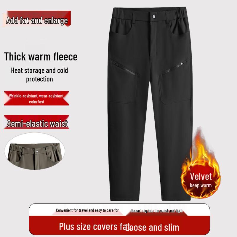 Men's Plus Size Fleece-Lined Straight Leg Outdoor Casual Pants