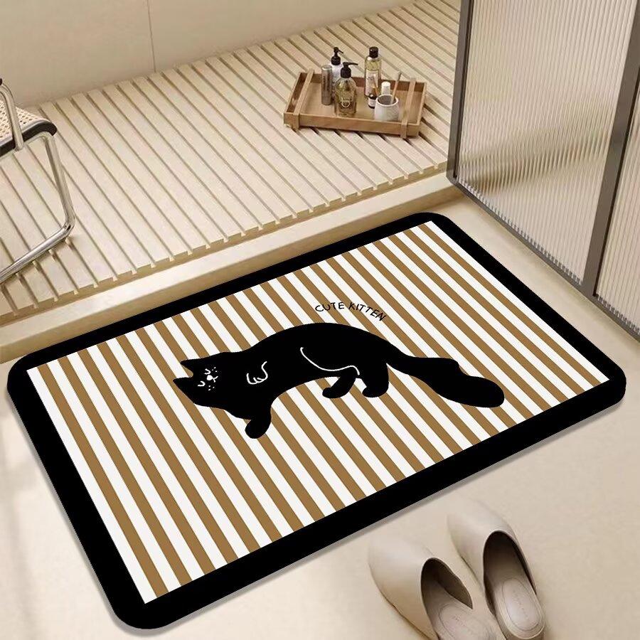 Simple Bathroom Anti Slip Absorbent Carpet Cute Cat and Dog Stripes Checkered Door Mat Living Room Home Decoration Rug
