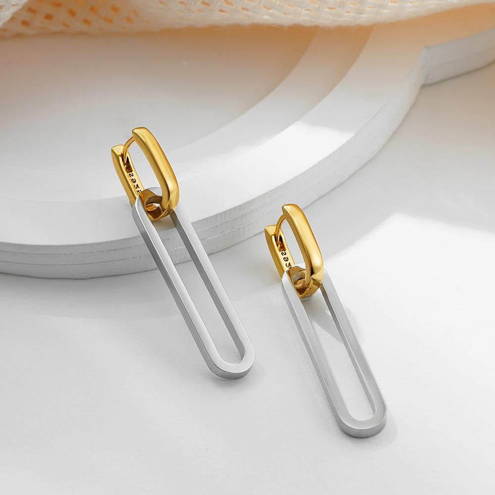 Simple Personality Gold Silver Two Colors Double Ring Detachable Double-wear Dangle Earrings Women Men's Stainless Steel Jewelry