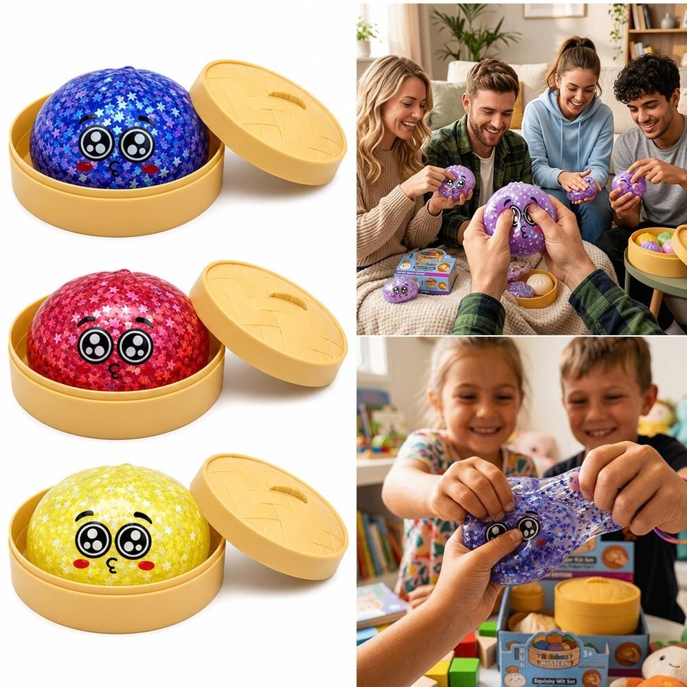 with Steamer Steamed Stuffed Bun Squeeze Pinch Le Glitter Squeeze Toy Home Decoration