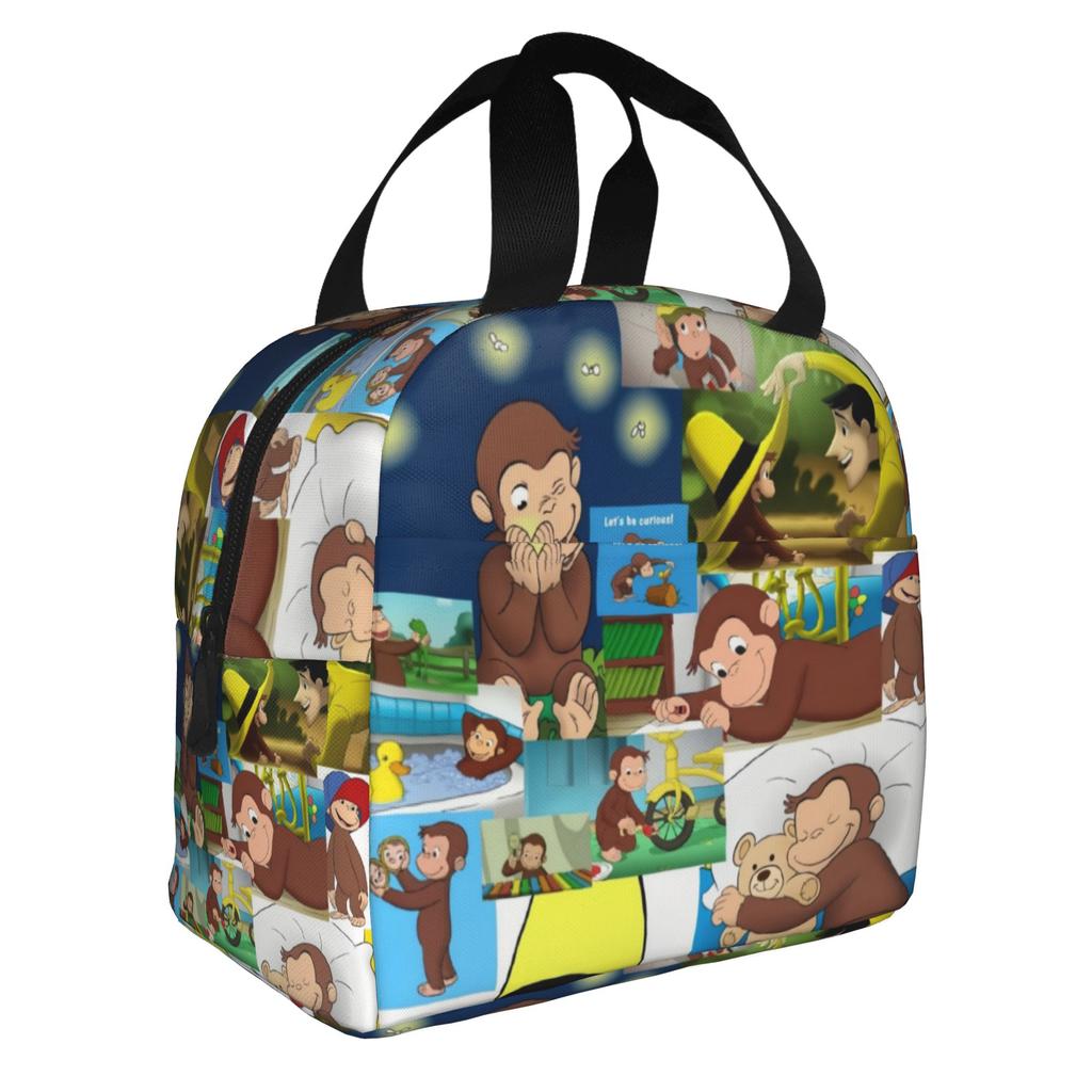 Cartoon Curious George Funny TV Monkey Anime Insulated Lunch Bags for Women Resuable Thermal Cooler Bento Box School