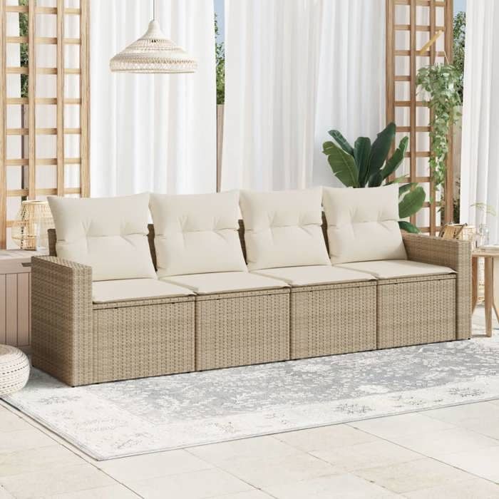 VidaXL Garden Lounge Set with Cushions 4 Pcs Beige Braided Resin 3251015