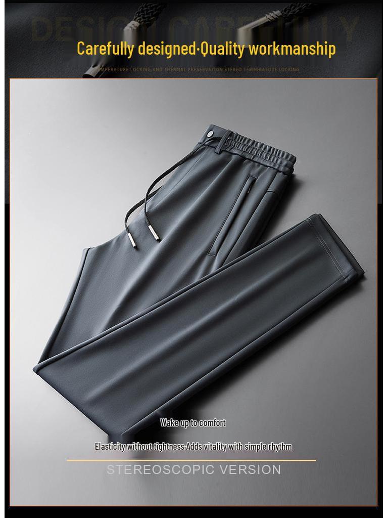 Men's Plus Size Autumn Fleece-Lined Sweatpants - Elastic Waist, Straight Leg Casual Pants