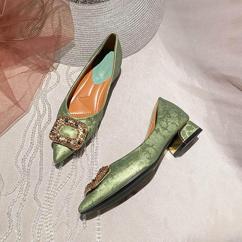 

Guofeng women s shoes pointed low heel temperament shoes fashionable versatile popular thick heel soft sole shoes square buckle soft sole comfortable 42