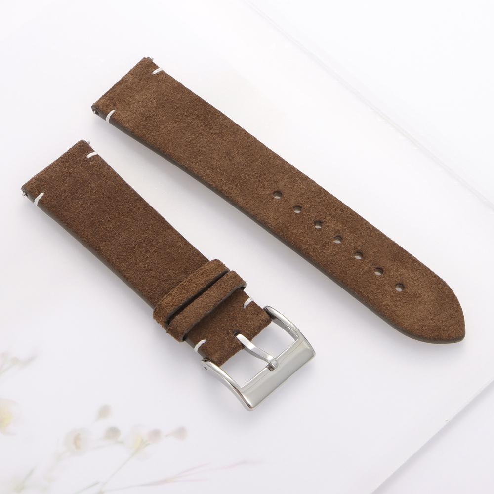 

20mm 22mm Wristband Quick Release Soft Suede Watch Strap Brown Watch Bands Business Calfskin Bracelet Belt Women&Men Accessories 20mm&Silver Buckle коричневий