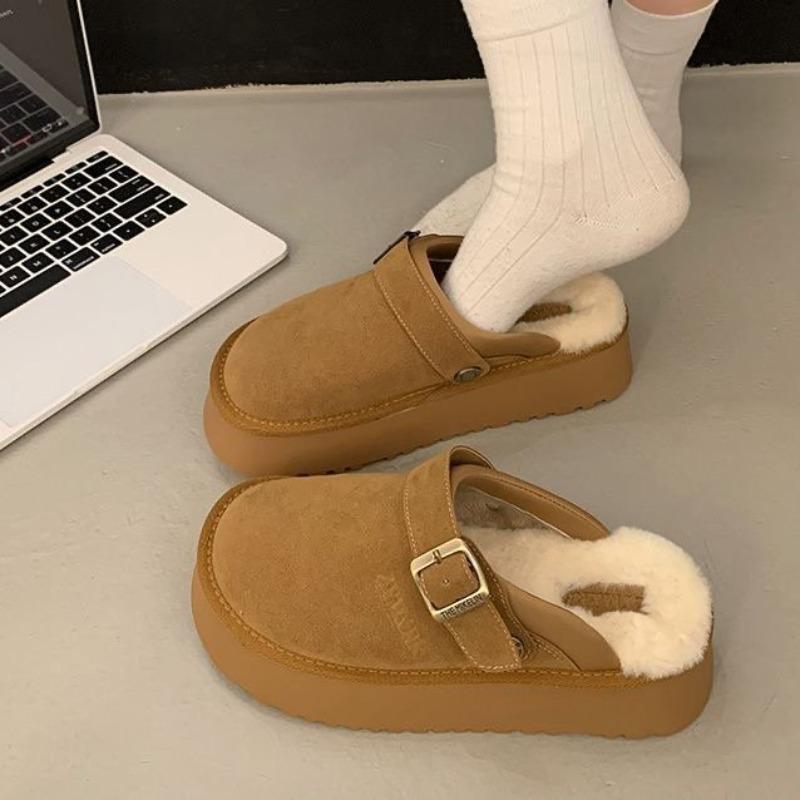 Thick-soled Shoes Half Slippers Women s Height-increasing Shoes with Fleece One-foot Flip-top Cotton Slippers 35 2376₽