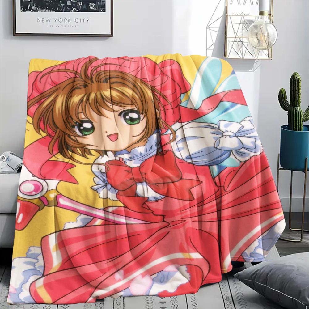 1Pc Cardcaptor Sakura Print Flannel Blanket, High quality Comfortable for All Seasons, Home Decor, Warmth and Comfort, Perfect for Christmas Gifts